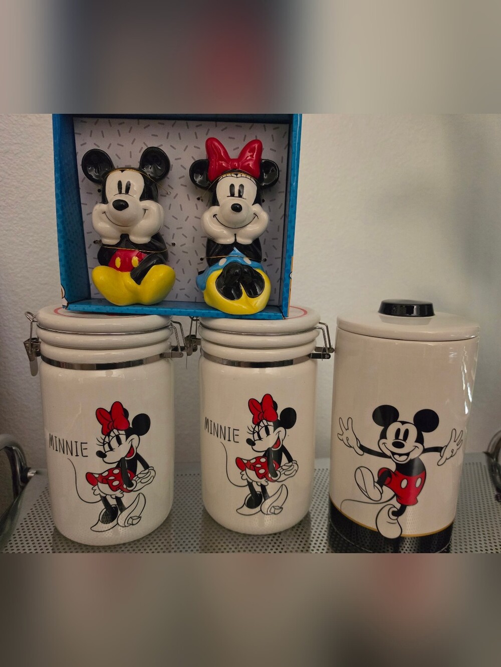 Disney Minnie & Mickey Ceramic Canister Set - White, Red, Black, Yellow